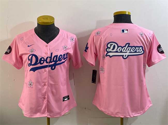 Womens Los Angeles Dodgers Team Big Logo Pink 2025 Tokyo Series Limited Stitched Jersey